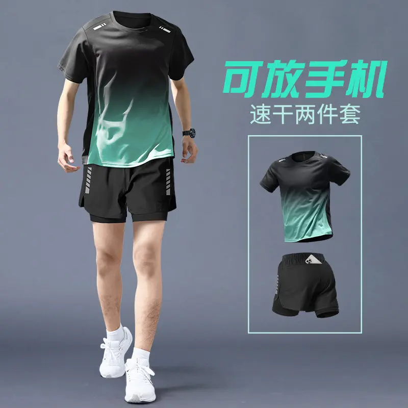 Cycling Gear For Men - メンズプロランニングセット - 速乾性ジムトップス＆ボトムス、サマーショーツ＆スプリングタイツ、マラソンサイクリングトレーニングギア、新しいスポーツウェア