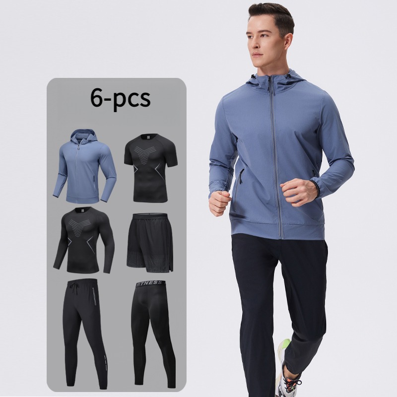 Cycling Gear For Men - メンズ6点スポーツウェアセット、フード付き、通気性、キャンプやサイクリングに最適、トレーニングウェア、ポケット付き