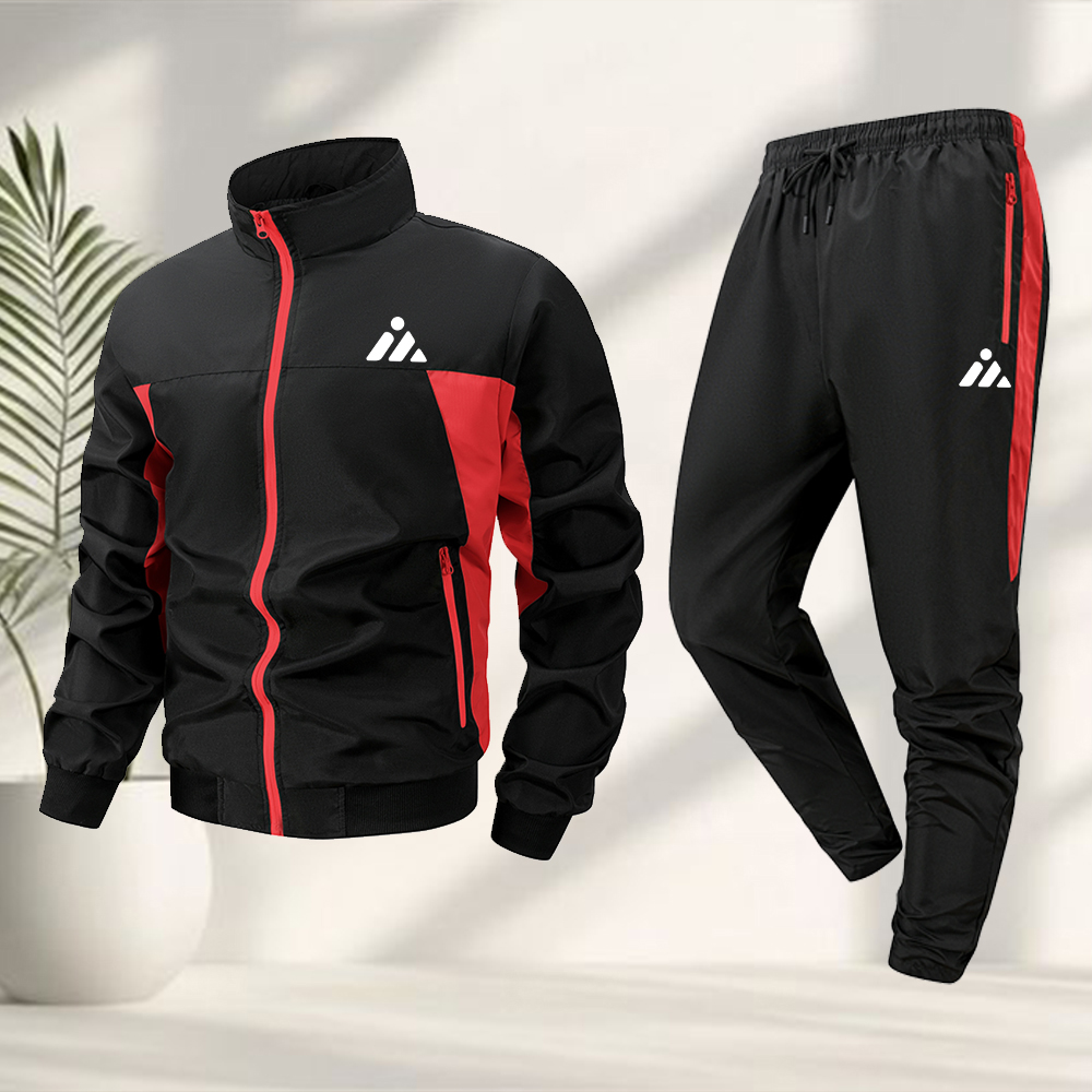 Cycling Gear For Men - メンズカジュアルスポーツスーツクリエイティブトライアングルプリントジッパージャケットとズボン付き夏フィットネスサイクリングアウトドアや通勤スーツ